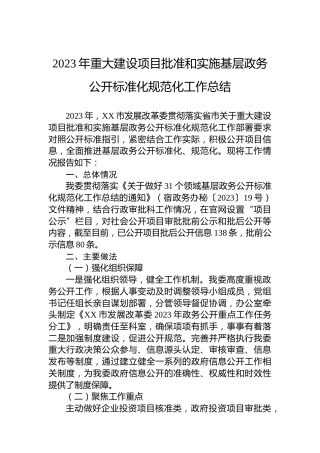 2023年重大建设项目批准和实施基层政务公开标准化规范化工作总结