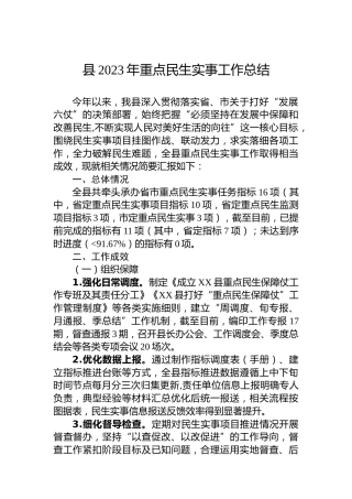 县2023年重点民生实事工作总结