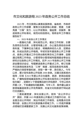 市文化和旅游局2023年政务公开工作总结