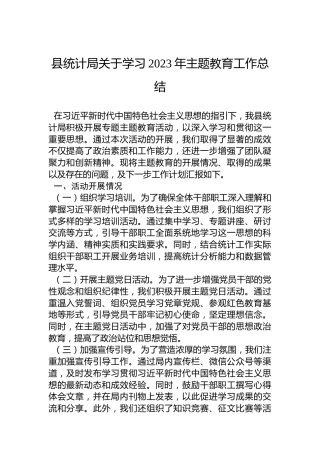 县统计局关于学习2023年主题教育工作总结