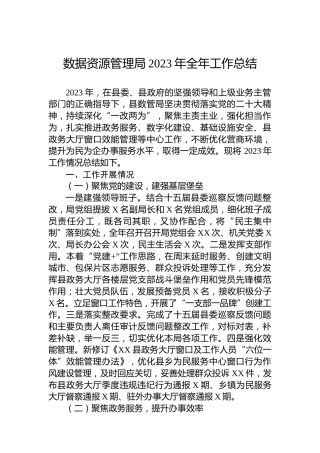 数据资源管理局2023年全年工作总结