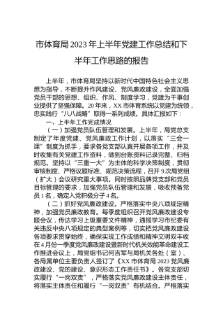 市体育局2023年上半年党建工作总结和下半年工作思路的报告
