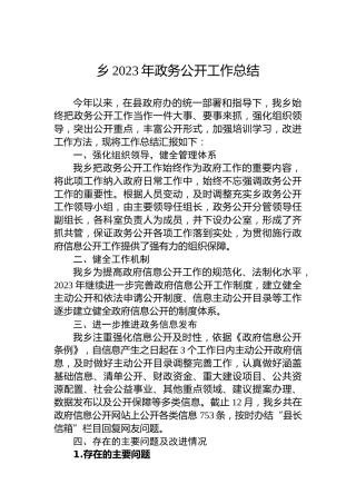 乡2023年政务公开工作总结