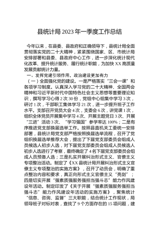 县统计局2023年一季度工作总结