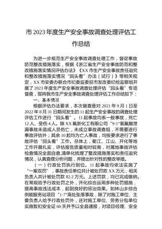 市2023年度生产安全事故调查处理评估工作总结