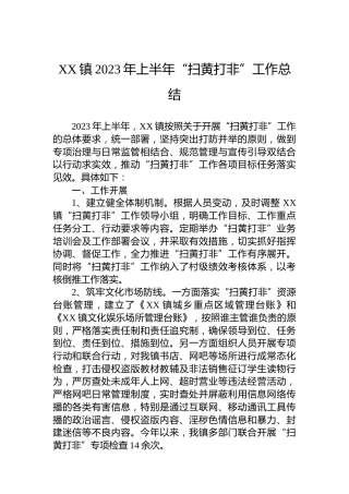 XX镇2023年上半年“扫黄打非”工作总结