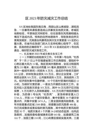 区2023年防灾减灾工作总结