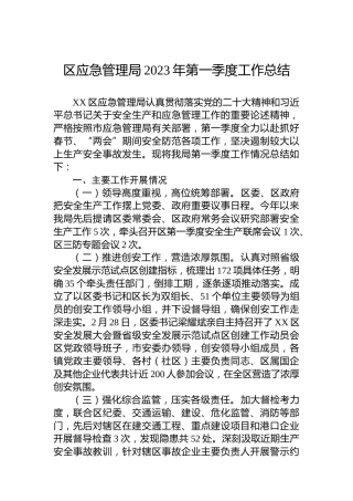 区应急管理局2023年第一季度工作总结