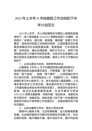 2023年上半年X市检察院工作总结和下半年计划范文