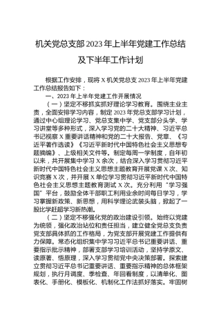 机关党总支部2023年上半年党建工作总结及下半年工作计划