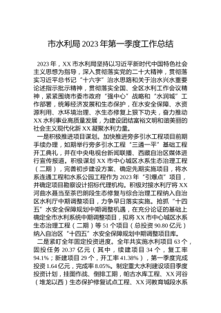 市水利局2023年第一季度工作总结