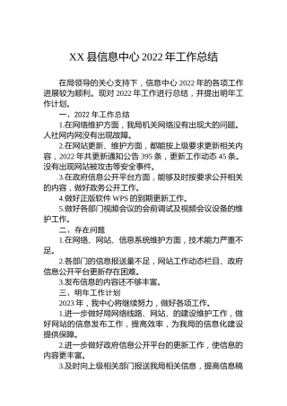 XX县信息中心2022年工作总结