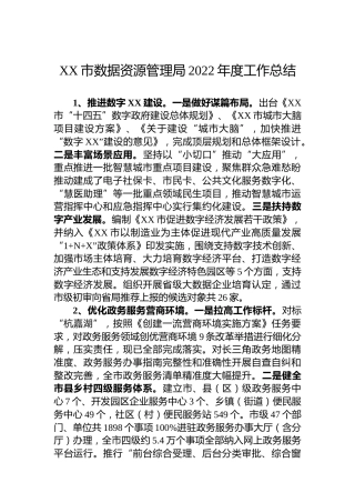 XX市数据资源管理局2022年度工作总结