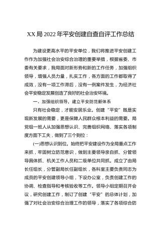 XX局2022年平安创建自查自评工作总结