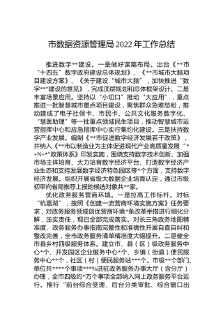 市数据资源管理局2022年工作总结