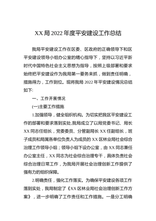 XX局2022年度平安建设工作总结