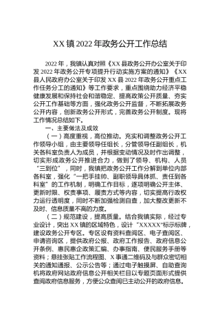 XX镇2022年政务公开工作总结