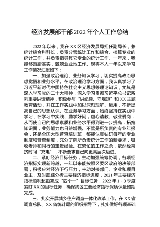 经济发展部干部2022年个人工作总结