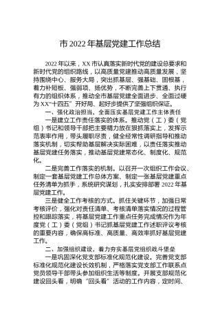 市2022年基层党建工作总结