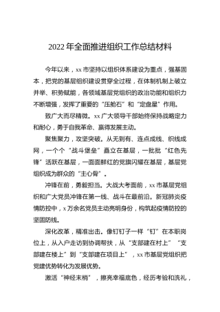 2022年全面推进组织工作总结材料