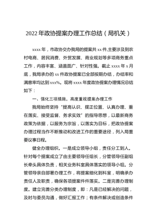 2022年政协提案办理工作总结（局机关）
