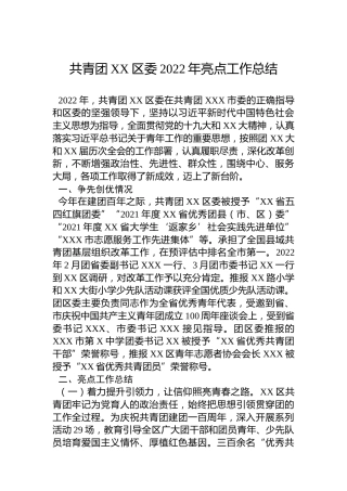 共青团XX区委2022年亮点工作总结