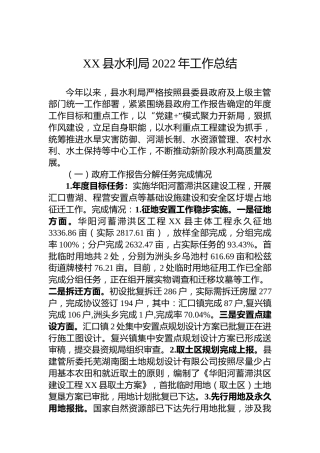 XX县水利局2022年工作总结