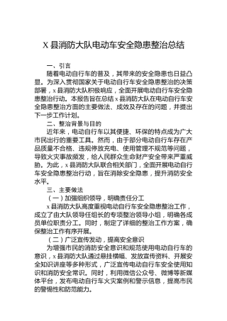 X县消防大队电动车安全隐患整治总结