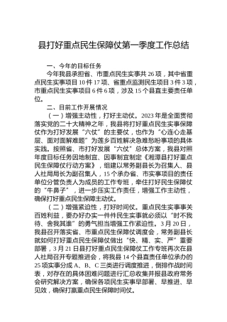 县打好重点民生保障仗第一季度工作总结
