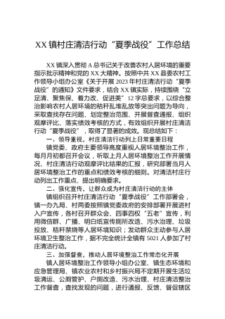 XX镇村庄清洁行动“夏季战役”工作总结