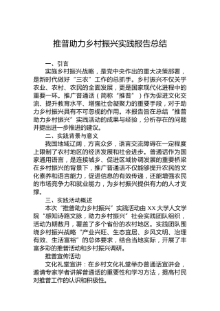 推普助力乡村振兴实践报告总结
