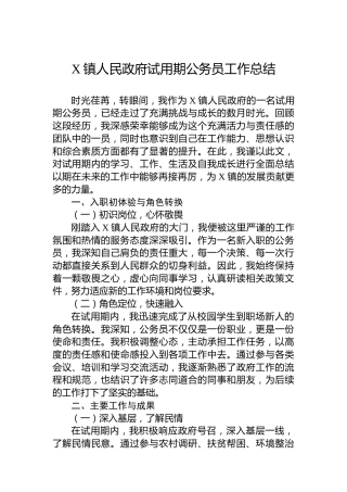 X镇人民政府试用期公务员工作总结