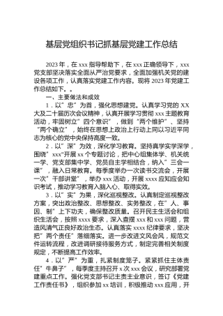 基层党组织书记抓基层党建工作总结