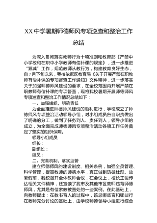 XX中学暑期师德师风专项巡查和整治工作总结