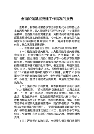 全面加强基层党建工作情况的报告