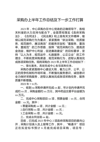 采购办上半年工作总结及下一步工作打算
