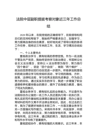 法院中层副职提拔考察对象近三年工作总结