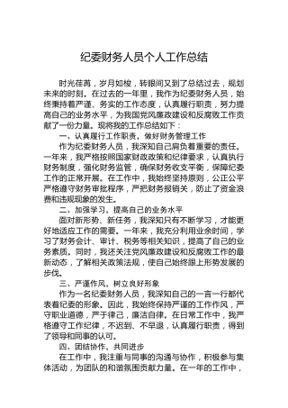 纪委财务人员个人工作总结
