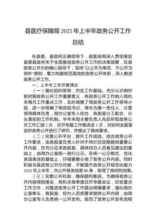县医疗保障局2025年上半年政务公开工作总结