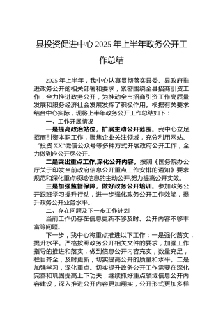 县投资促进中心2025年上半年政务公开工作总结