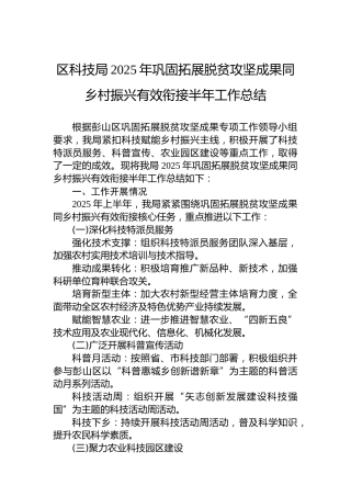 区科技局2025年巩固拓展脱贫攻坚成果同乡村振兴有效衔接半年工作总结