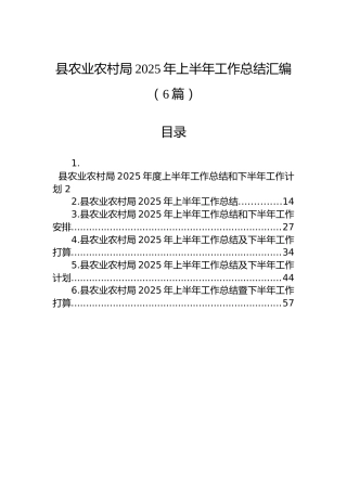 县农业农村局2025年上半年工作总结汇编（6篇）