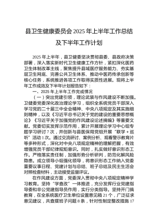 县卫生健康委员会2025年上半年工作总结及下半年工作计划