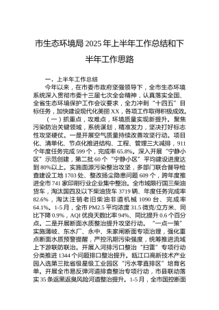 市生态环境局2025年上半年工作总结和下半年工作思路
