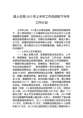 县人社局2025年上半年工作总结和下半年工作计划