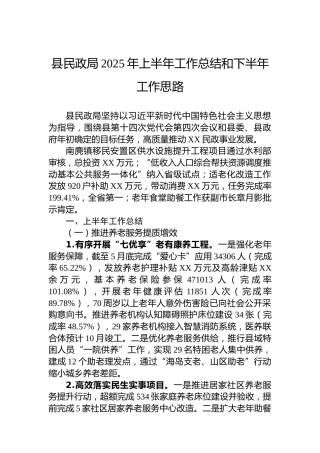 县民政局2025年上半年工作总结和下半年工作思路
