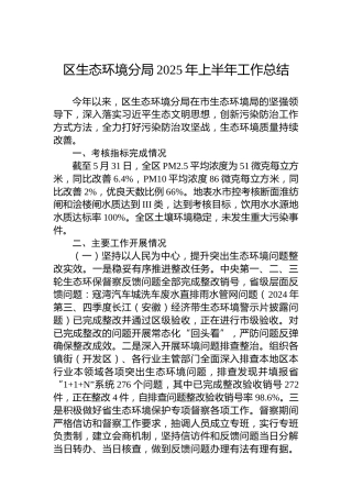 区生态环境分局2025年上半年工作总结