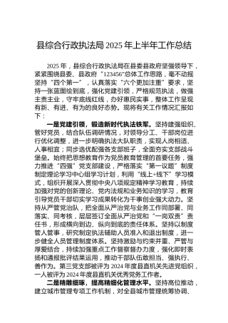 县综合行政执法局2025年上半年工作总结