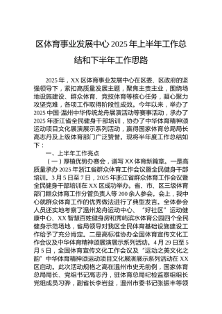 区体育事业发展中心2025年上半年工作总结和下半年工作思路