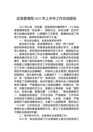 应急管理局2025年上半年工作总结报告